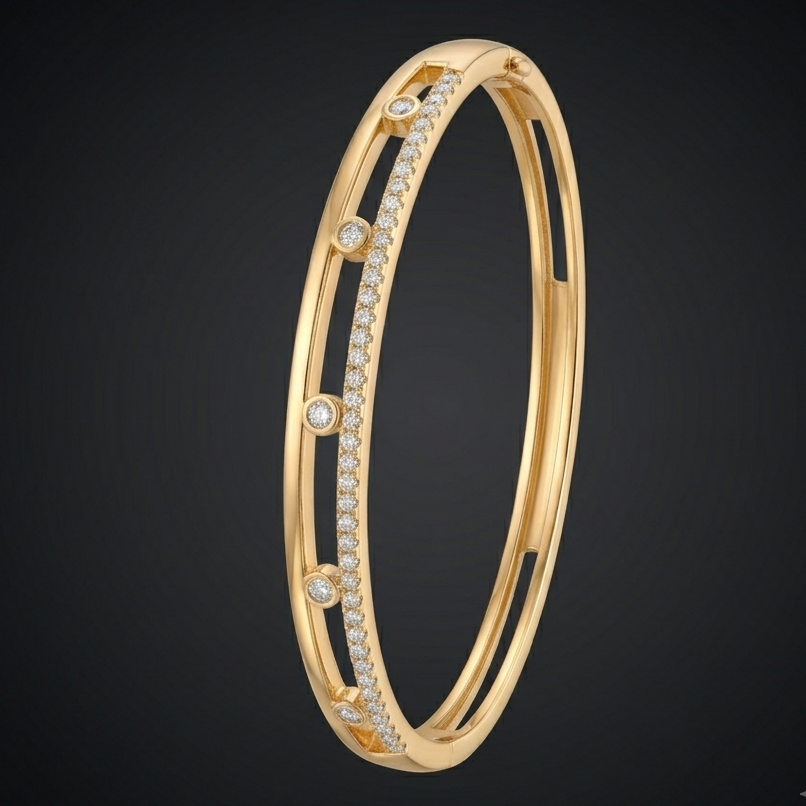 Dual-Strand Openwork CZ Cuff Bangle