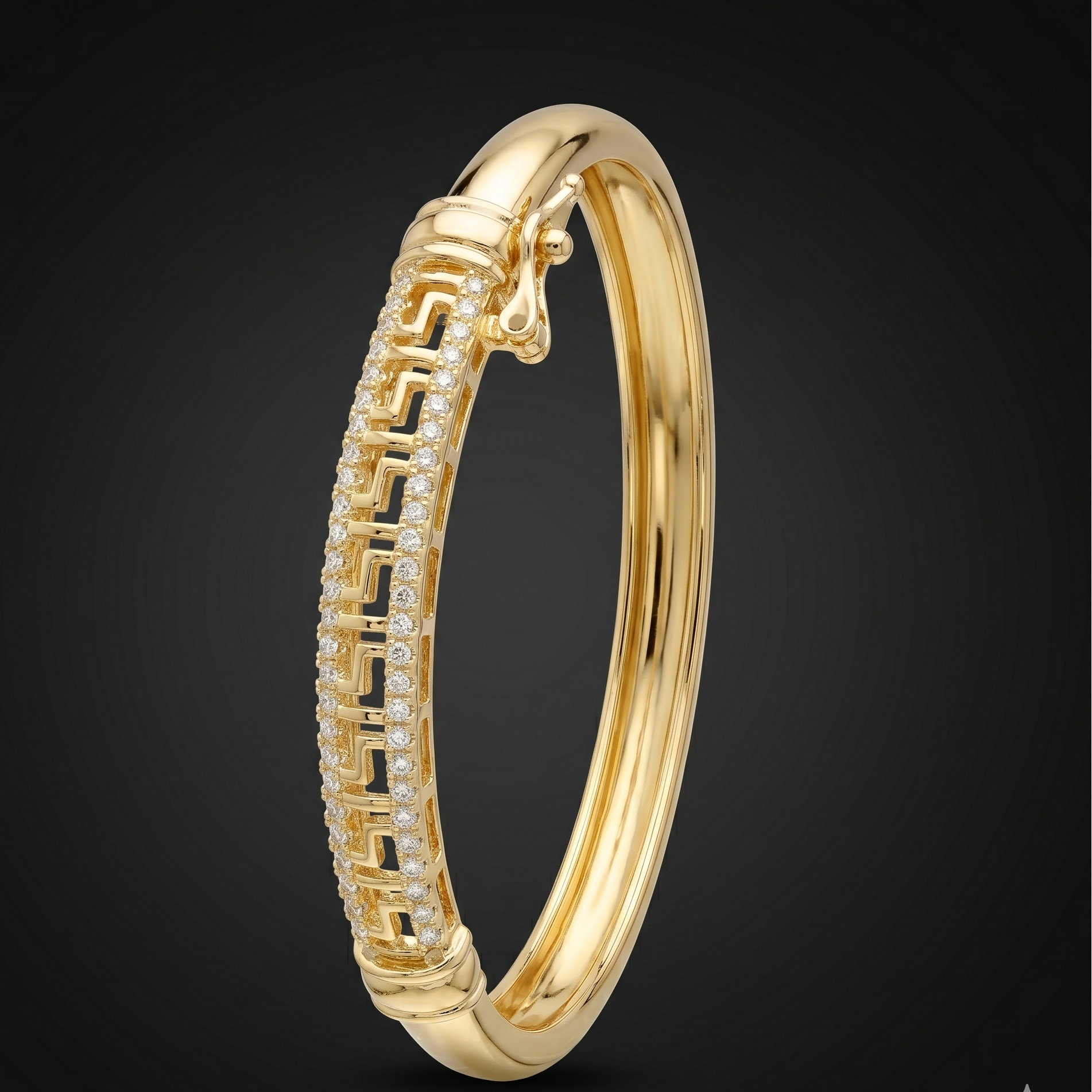 Greek Key Cubic Zirconia 18k Gold-Plated Bangle