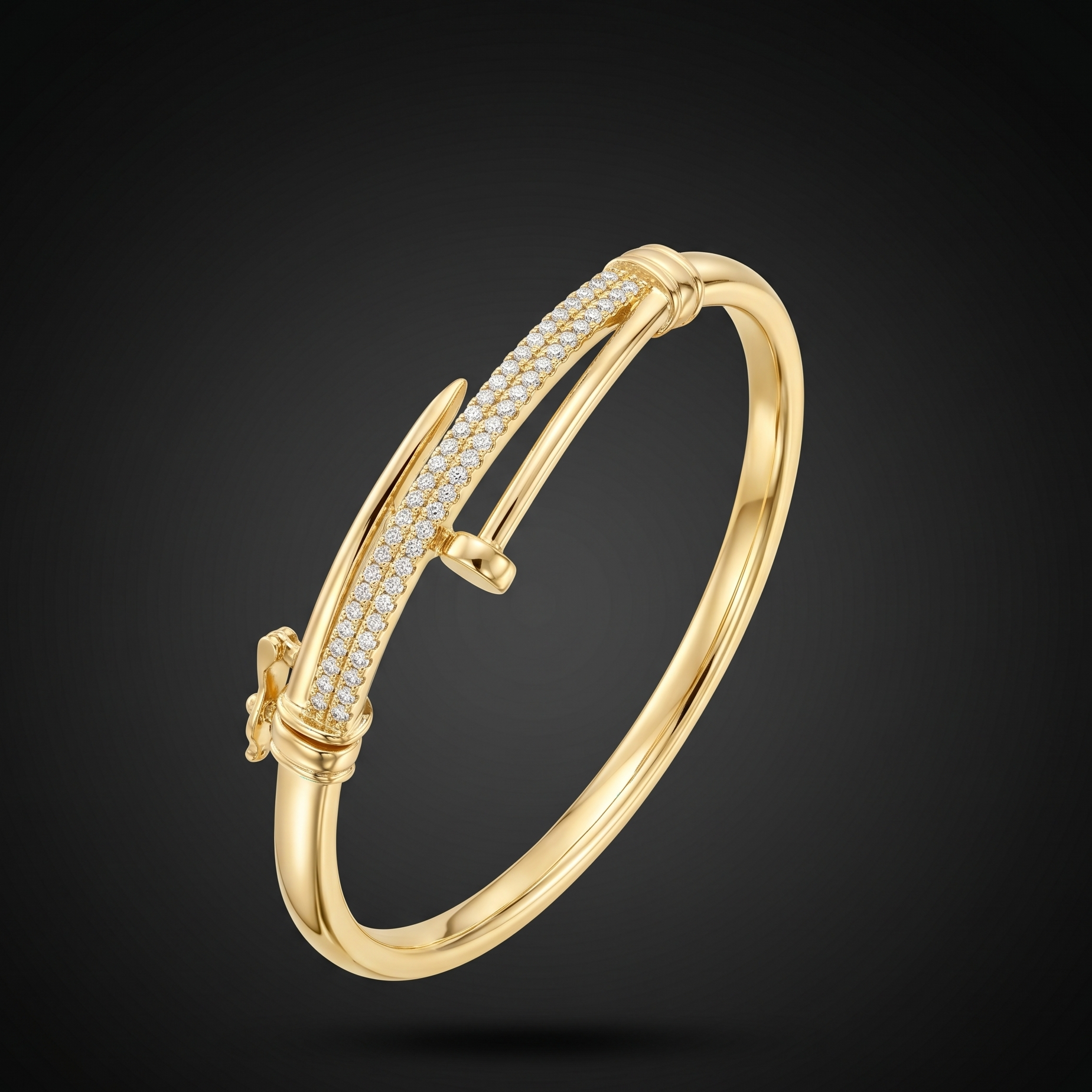 Pavé CZ Curved Nail Bypass Bangle